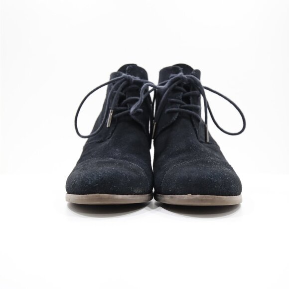 Toms Hyde Black Leather 3" Wedge Heel Lace Up Ankle Booties - 9.5 - Picture 2 of 7